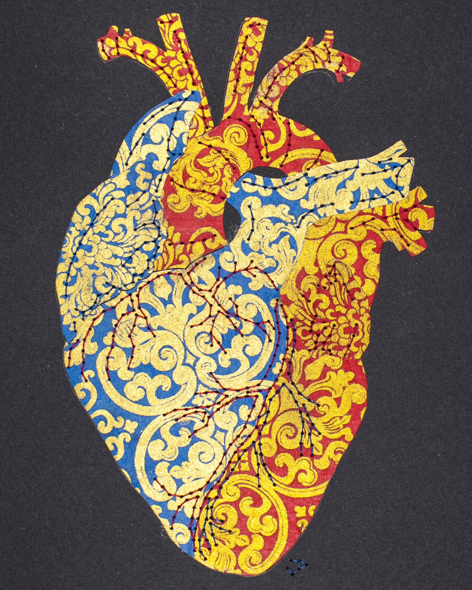 Heart in gold on blue & red