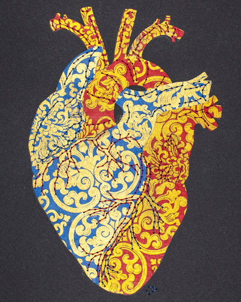 Heart in gold on blue & red