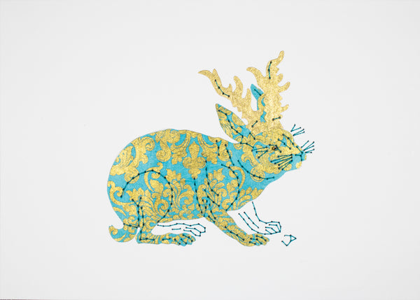 Jackalope in Turquoise & Gold