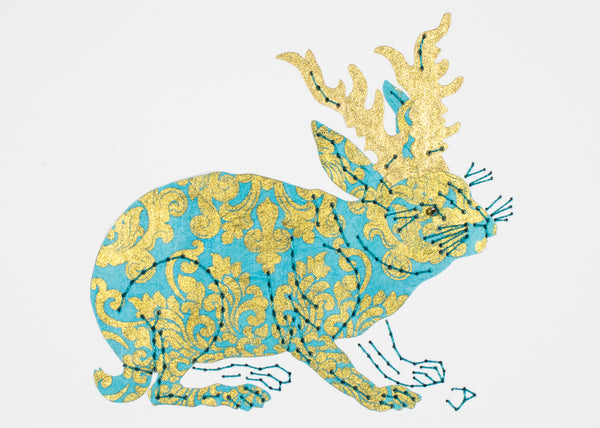 Jackalope in Turquoise & Gold