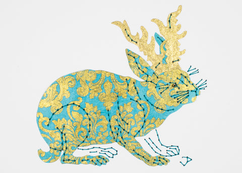 Jackalope in Turquoise & Gold