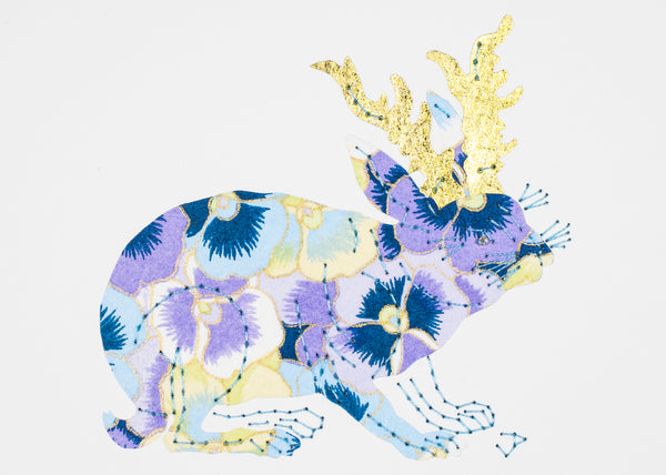 Jackalope in Purple Pansies & Gold