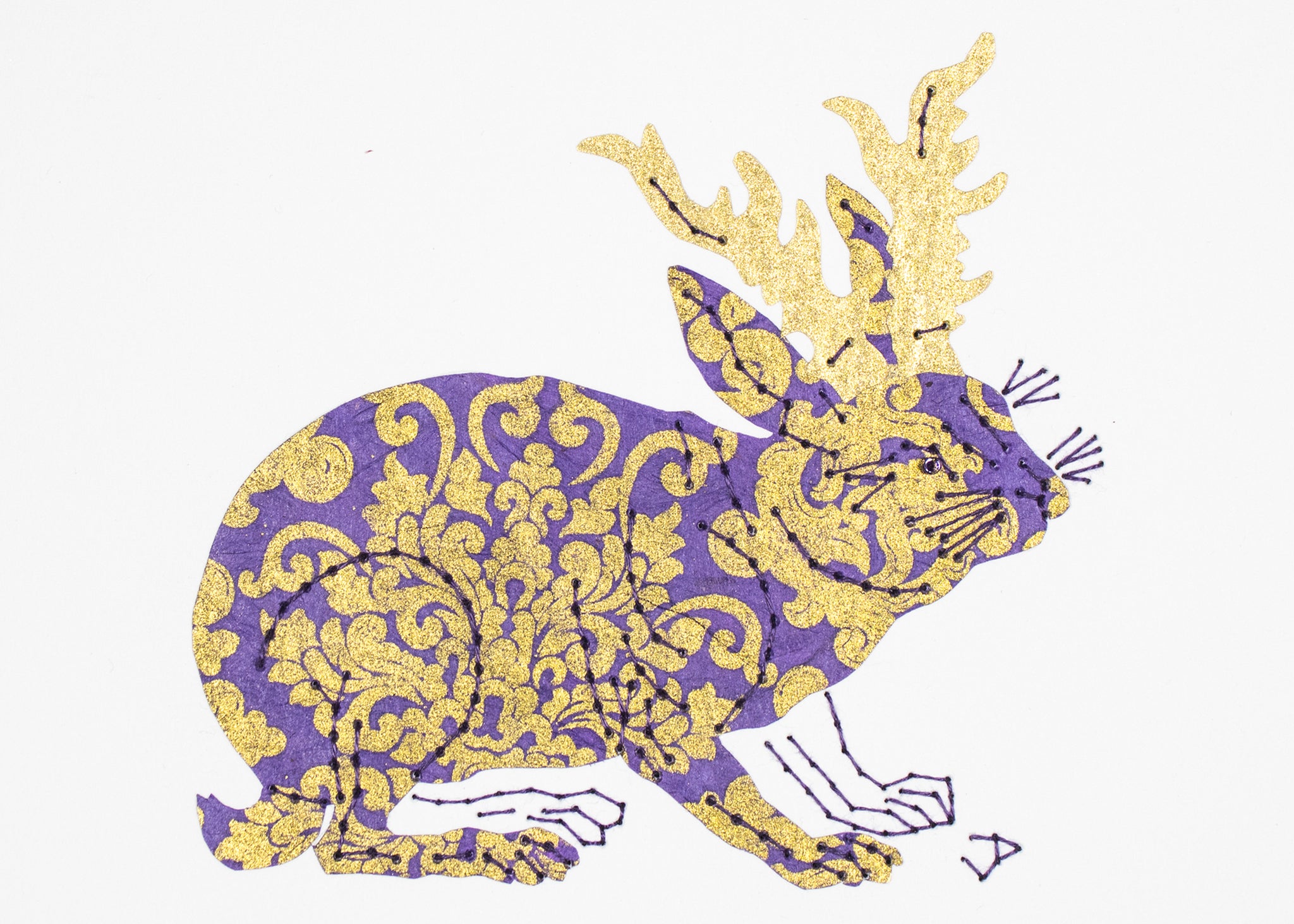 Jackalope in purple & gold