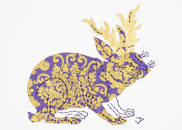 Jackalope in purple & gold