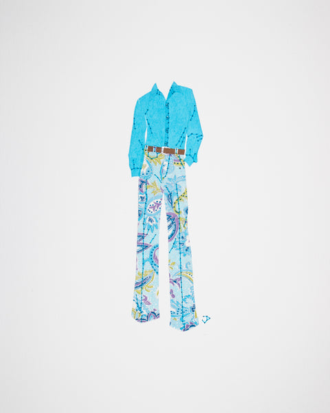 Men's outfit ##003.2: 1970s outfit in turquoise with paisley pants