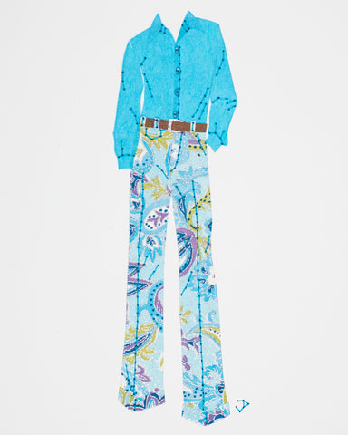 Men's outfit ##003.2: 1970s outfit in turquoise with paisley pants