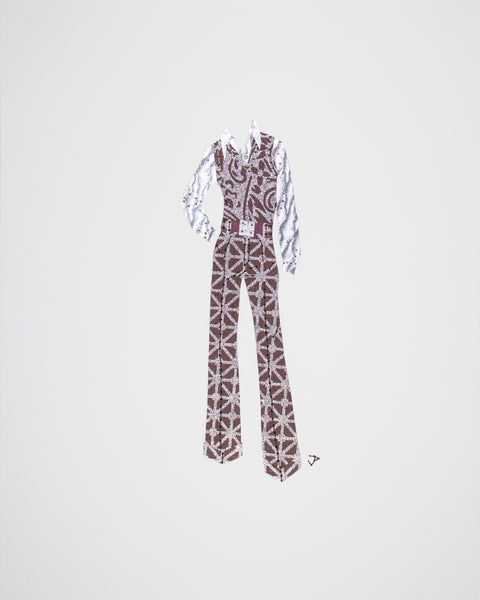 Men's outfit ##003.2: 1970s pants & sweater vest in deep wine & silver