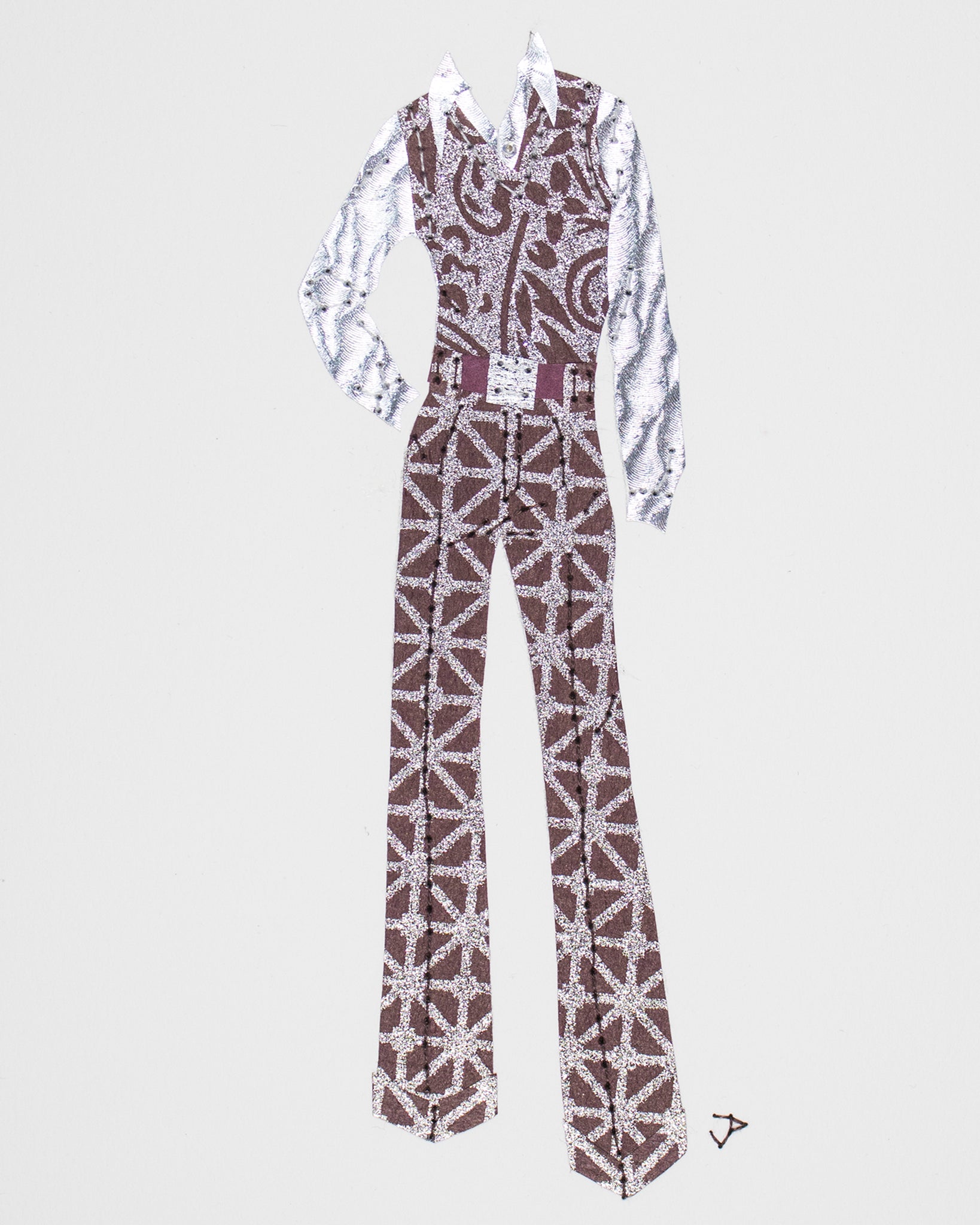 Men's outfit ##003.2: 1970s pants & sweater vest in deep wine & silver