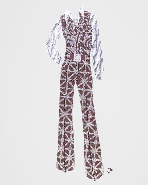 Men's outfit ##003.2: 1970s pants & sweater vest in deep wine & silver