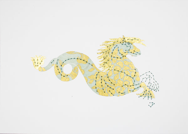 Monstrous Seahorse in Pale Turquoise & Gold