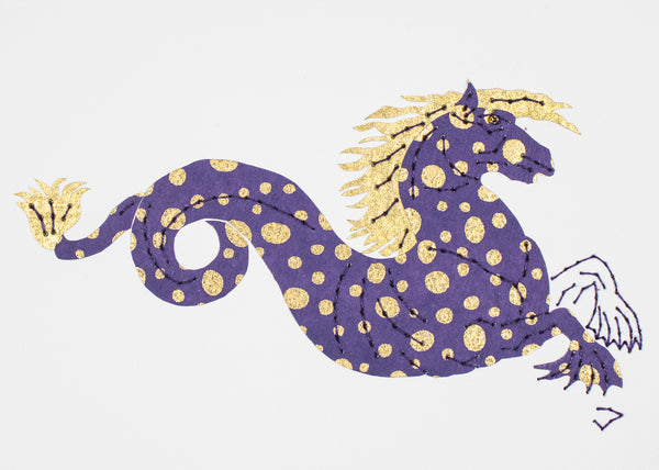 Monstrous Seahorse in Gold Dots on Purple