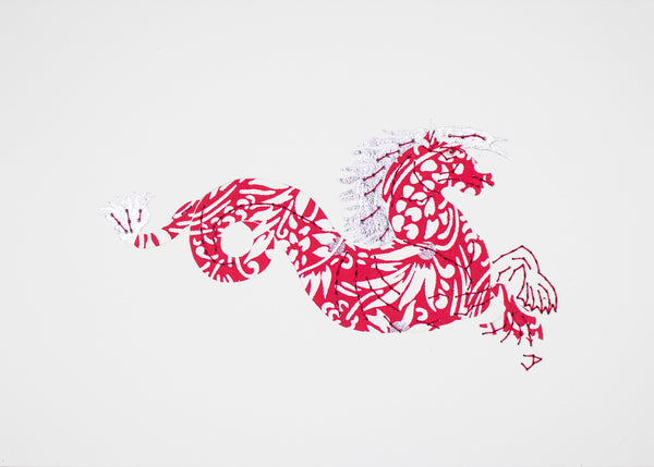 Monstrous Seahorse in Pink, White, and Silver