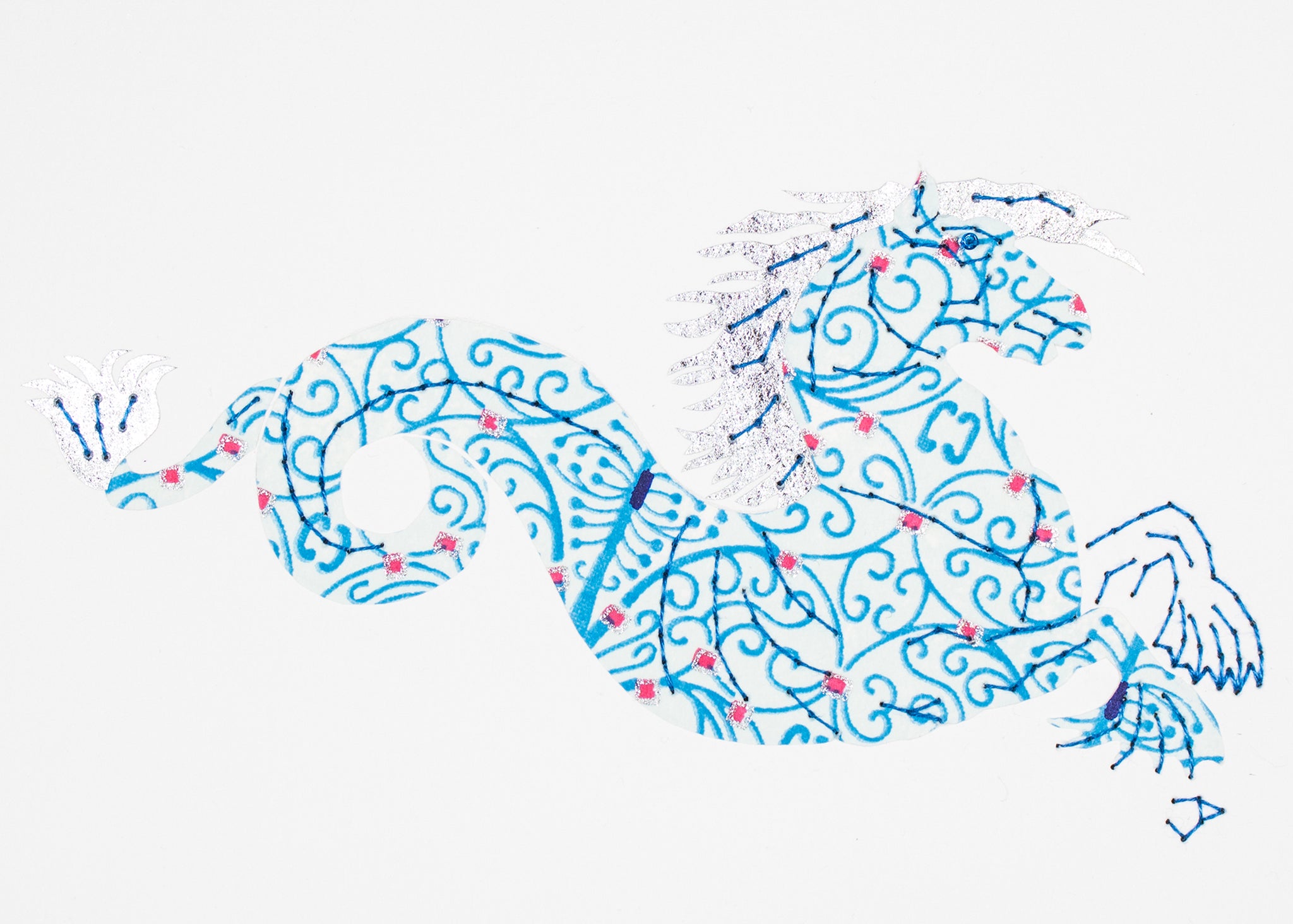 Monstrous Seahorse in blue & silver filigree