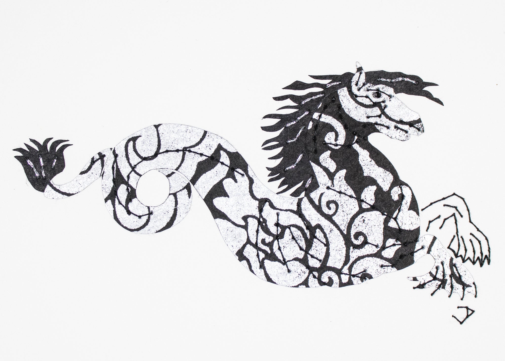 Monstrous Seahorse in Silver & Black