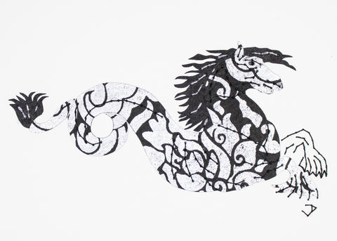 Monstrous Seahorse in Silver & Black