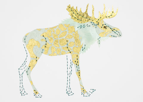 Moose in Pale Turquoise & Gold