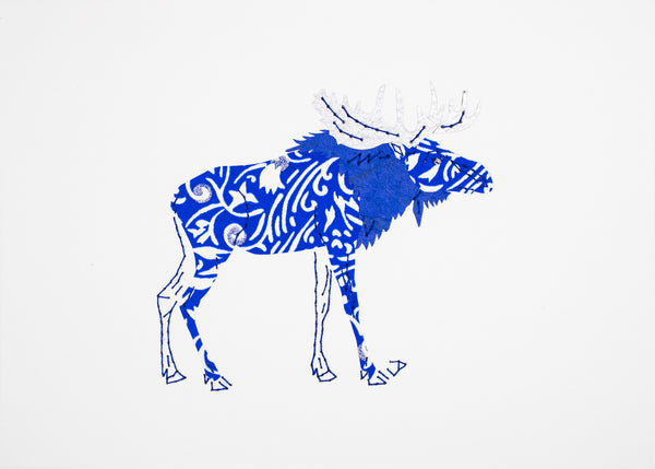 Moose in blue and silver filigree