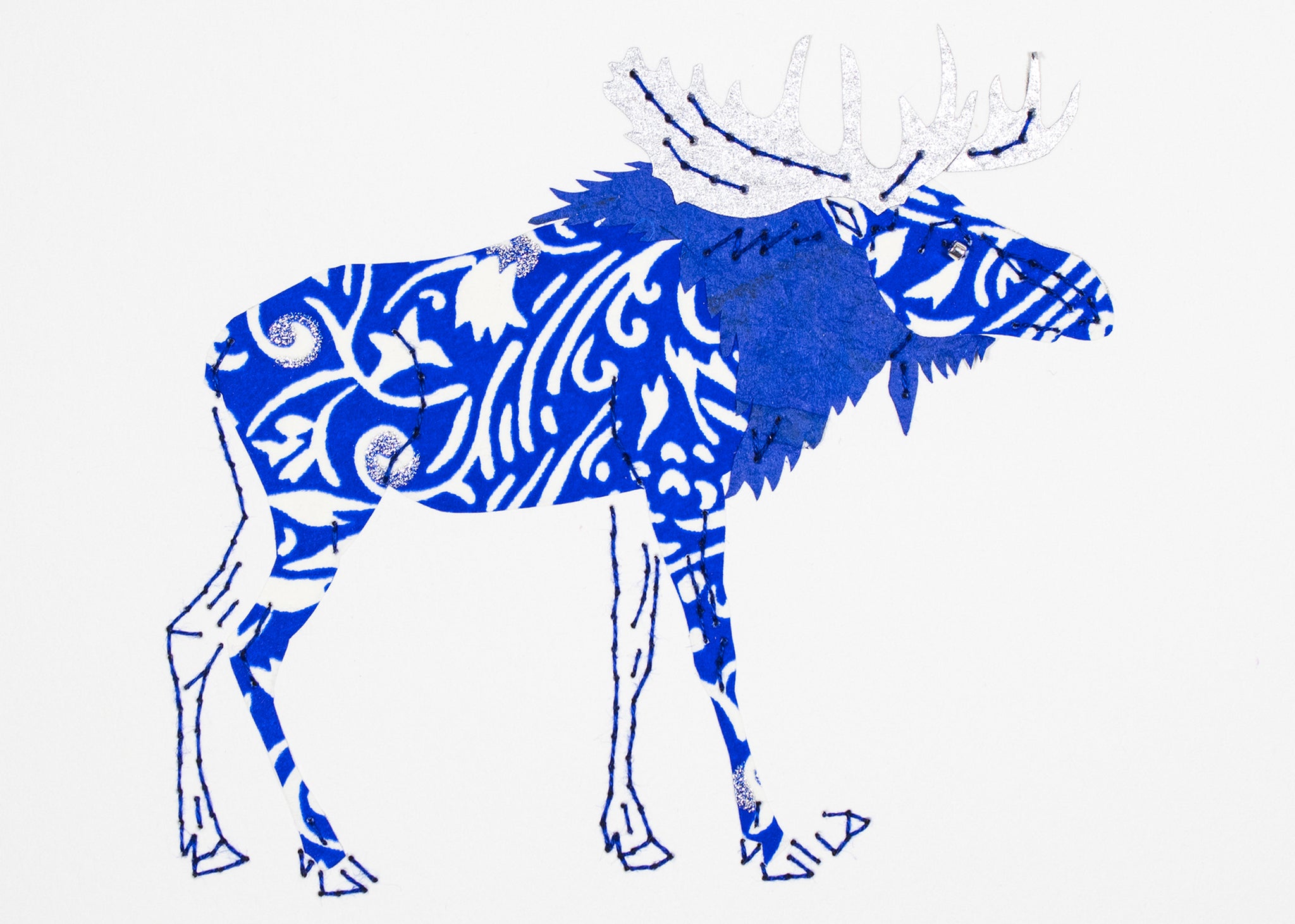 Moose in blue and silver filigree