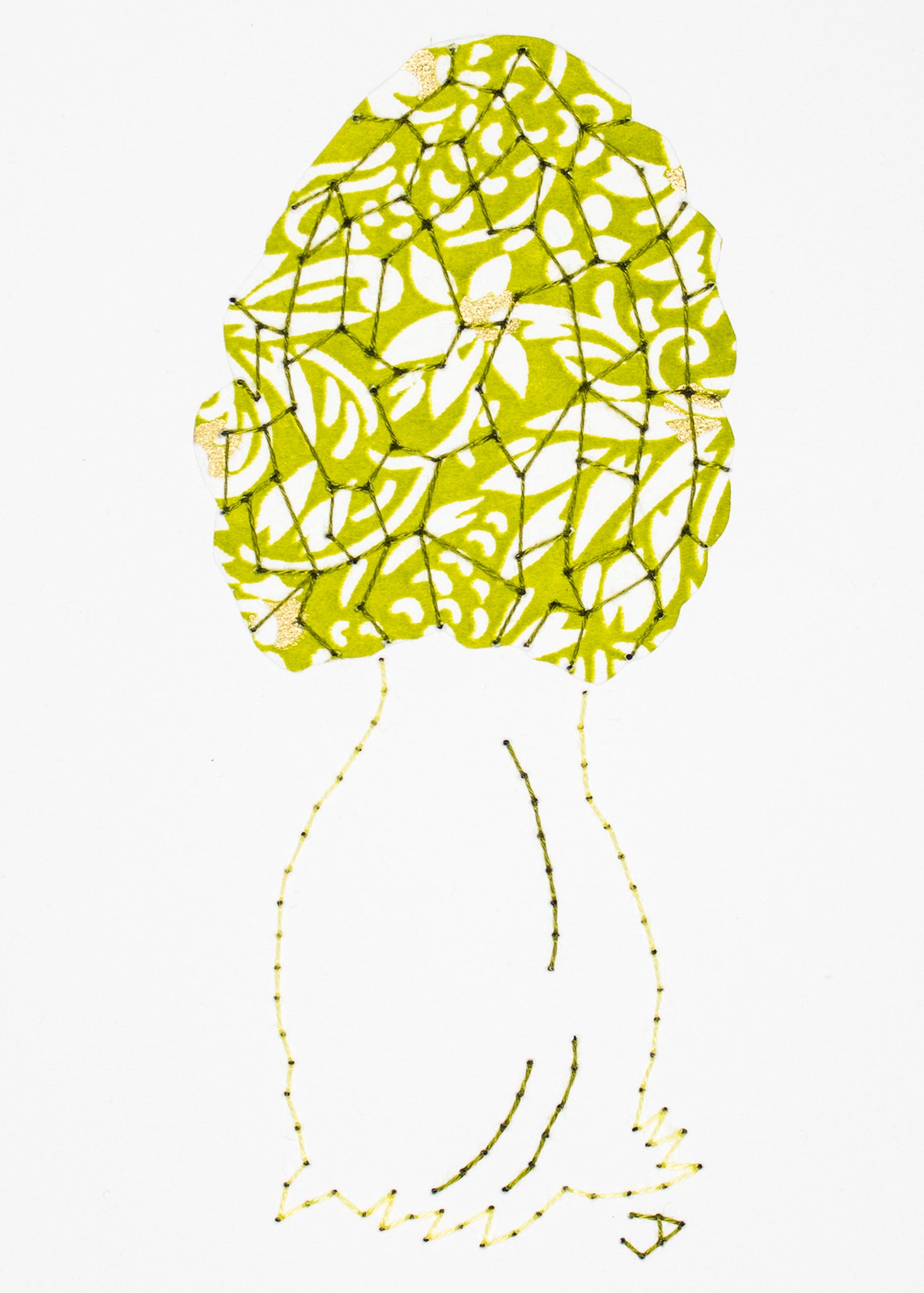 Black morel in lime green filigree