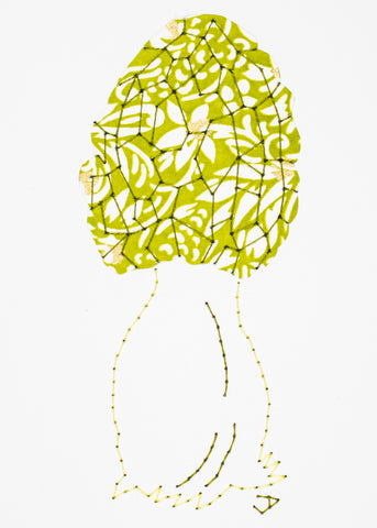 Black morel in lime green filigree