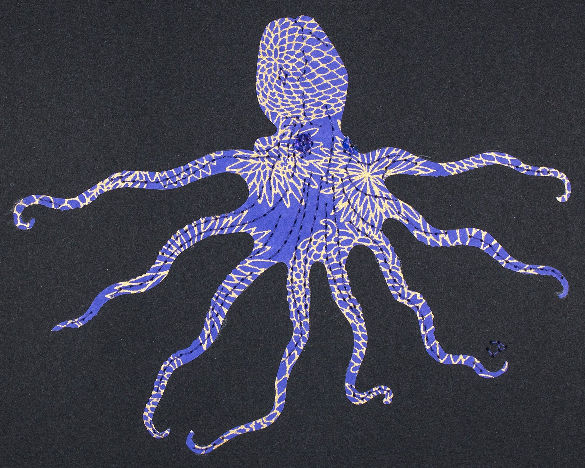 Octopus in Gold and Periwinkle