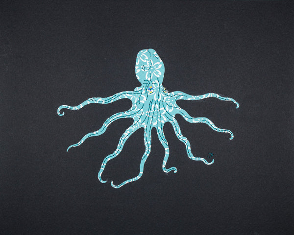 Octopus in Aqua with Flowers