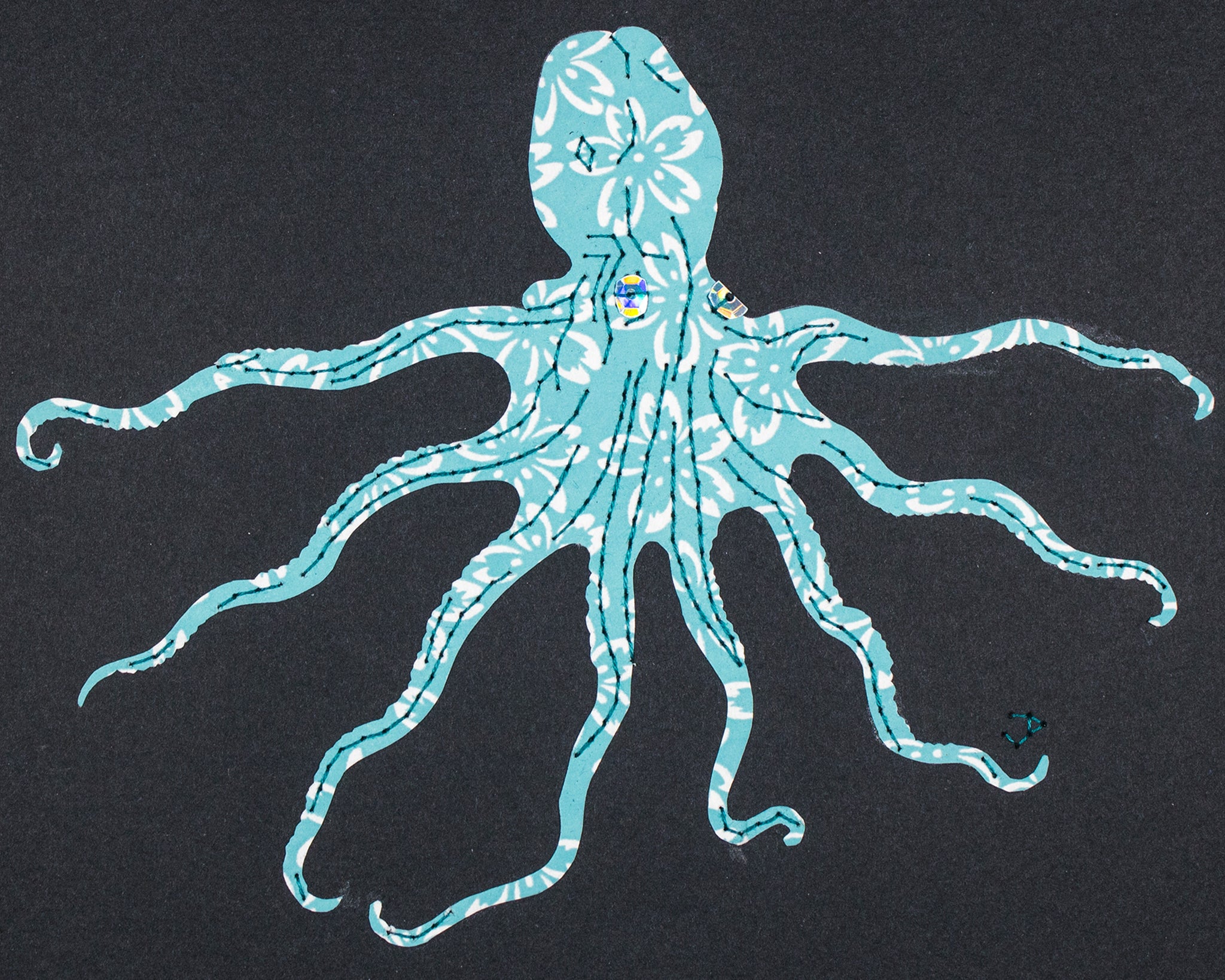 Octopus in Aqua with Flowers