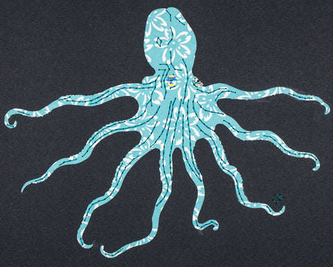 Octopus in Aqua with Flowers