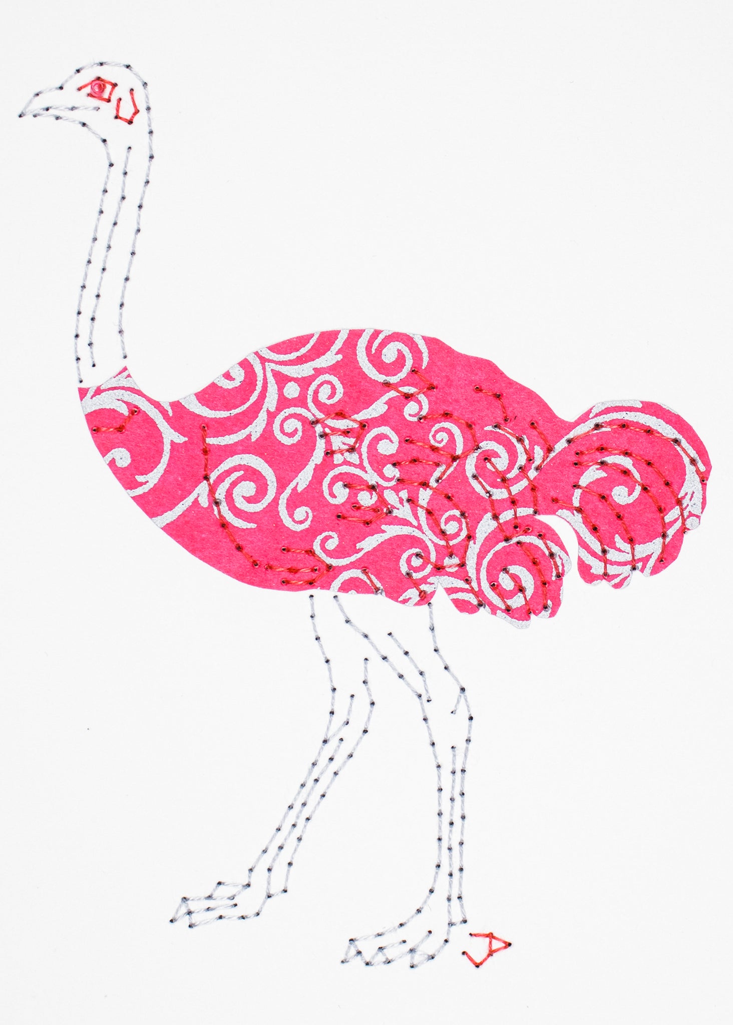 Ostrich in pink and silver