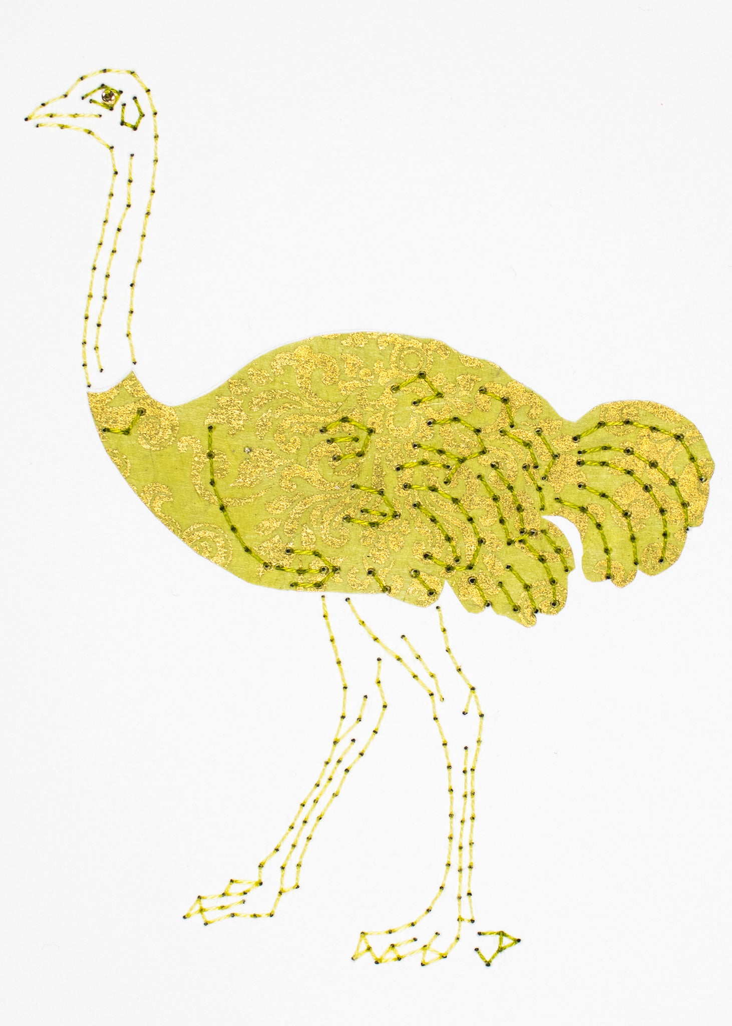 Ostrich in gold on lime green