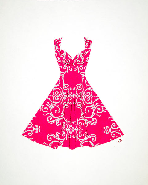 Pinup #018: Pinup dress in silver filigree on pink