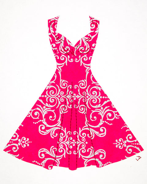Pinup #018: Pinup dress in silver filigree on pink