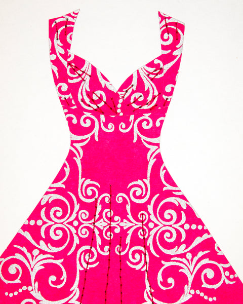 Pinup #018: Pinup dress in silver filigree on pink
