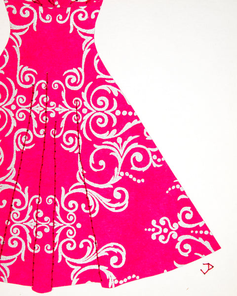 Pinup #018: Pinup dress in silver filigree on pink