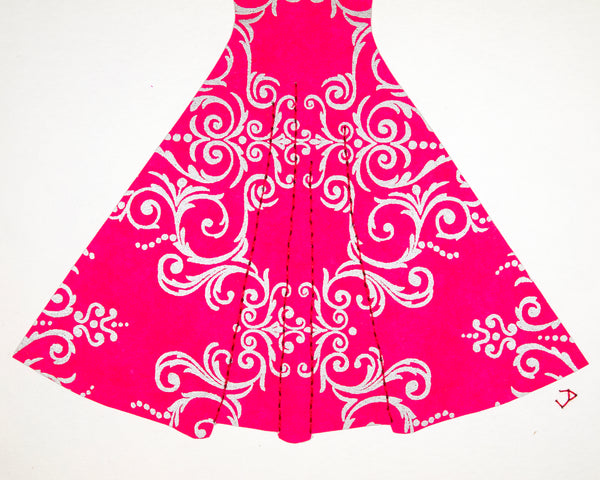 Pinup #018: Pinup dress in silver filigree on pink