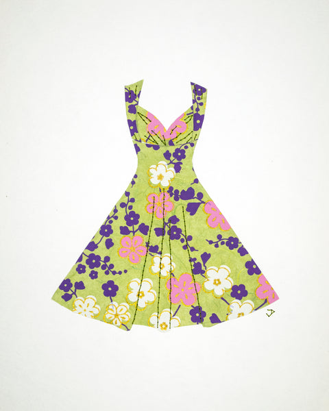 Pinup #019: Pinup dress in pink and purple flowers on green