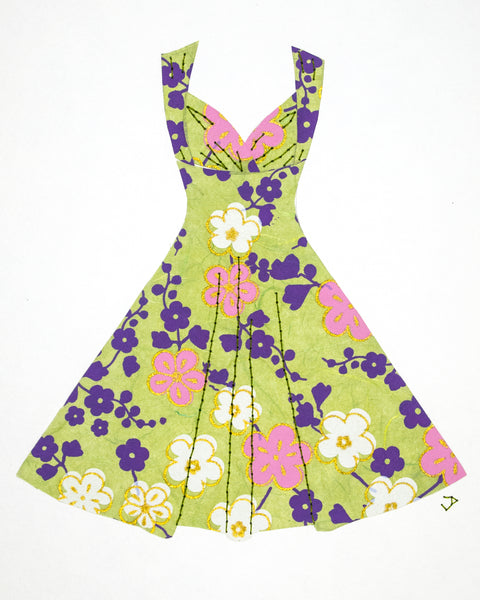 Pinup #019: Pinup dress in pink and purple flowers on green