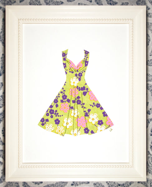 Pinup #019: Pinup dress in pink and purple flowers on green