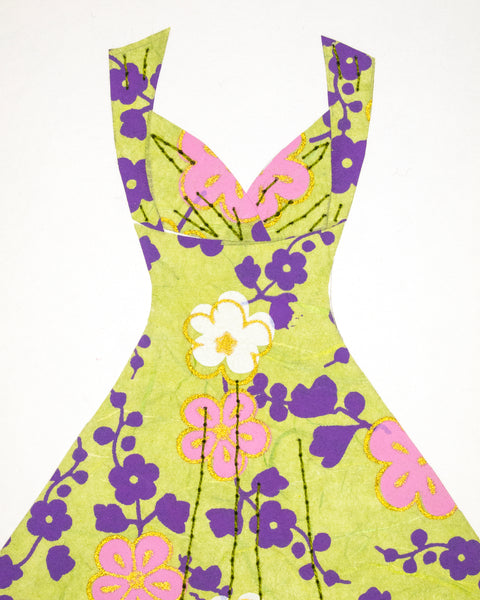 Pinup #019: Pinup dress in pink and purple flowers on green