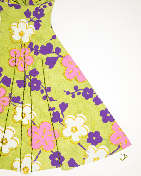 Pinup #019: Pinup dress in pink and purple flowers on green