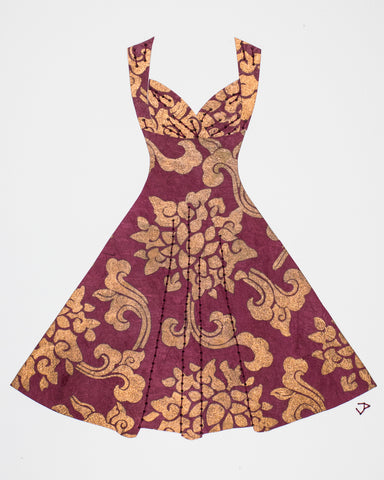 Pinup #034: Pinup dress in wine and copper