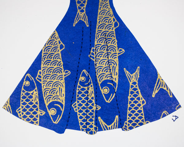 Pinup #034: Pinup dress in golden fish on bright blue