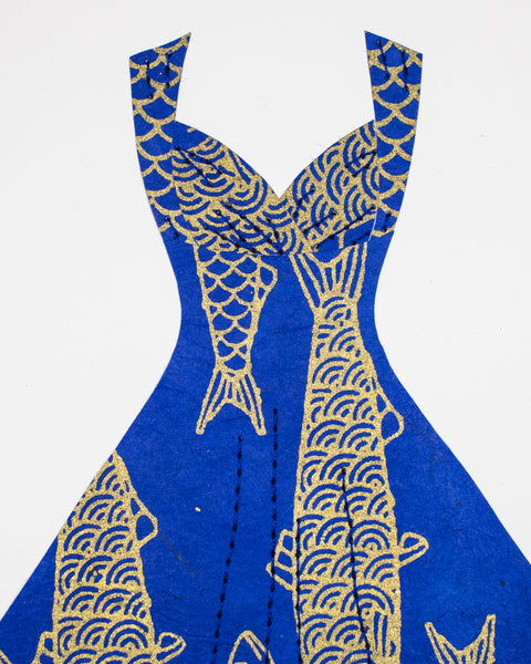 Pinup #034: Pinup dress in golden fish on bright blue