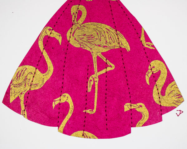 Pinup #036: Pinup dress in gold flamingos on bright pink