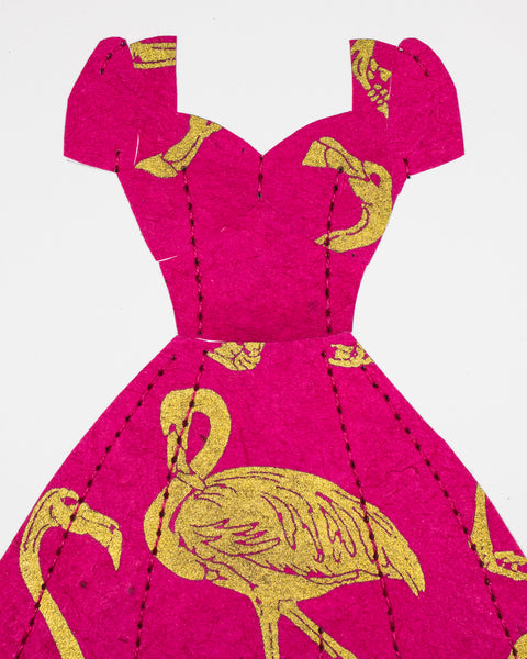 Pinup #036: Pinup dress in gold flamingos on bright pink