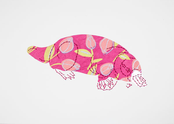 Platypus in Pink with Flowers