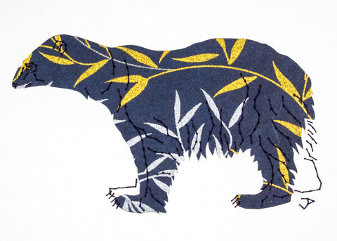 Polar Bear in Gold & Silver on Navy