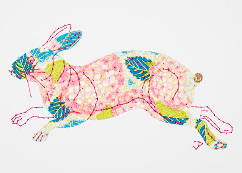 Rabbit in Pink & Blue Hydrangeas