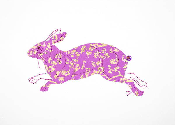 Rabbit in Gold Flowers on Mauve