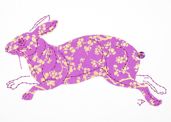 Rabbit in Gold Flowers on Mauve